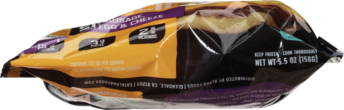 slide 4 of 9, Alpha Meatless Sausage, Plant-Based Egg & Cheeze Breakfast Sandwich 5.5 oz, 5.5 oz