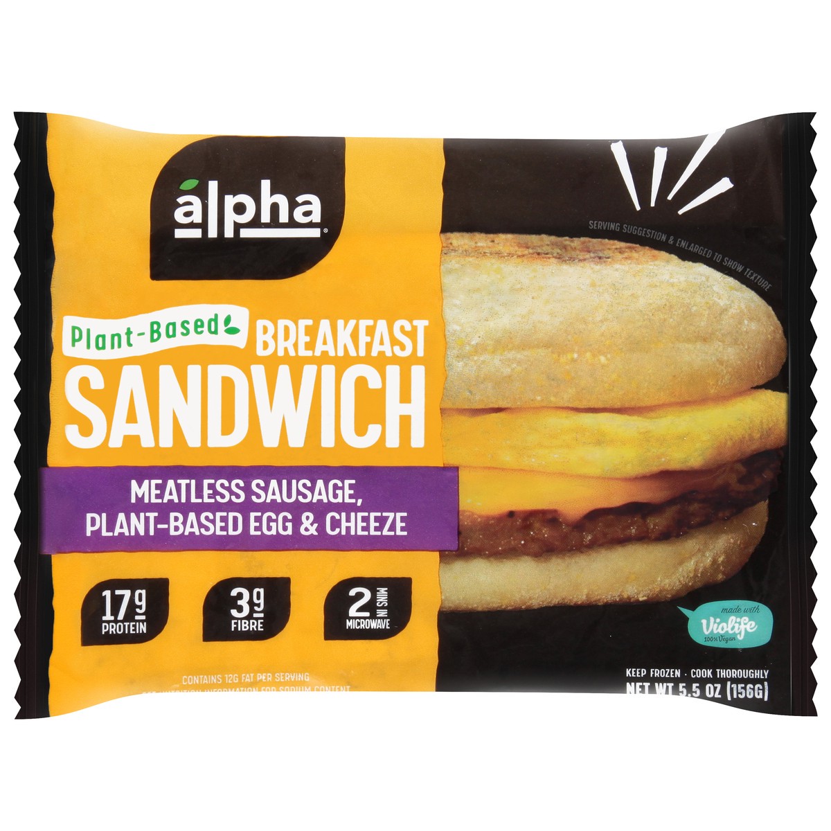 slide 1 of 9, Alpha Meatless Sausage, Plant-Based Egg & Cheeze Breakfast Sandwich 5.5 oz, 5.5 oz
