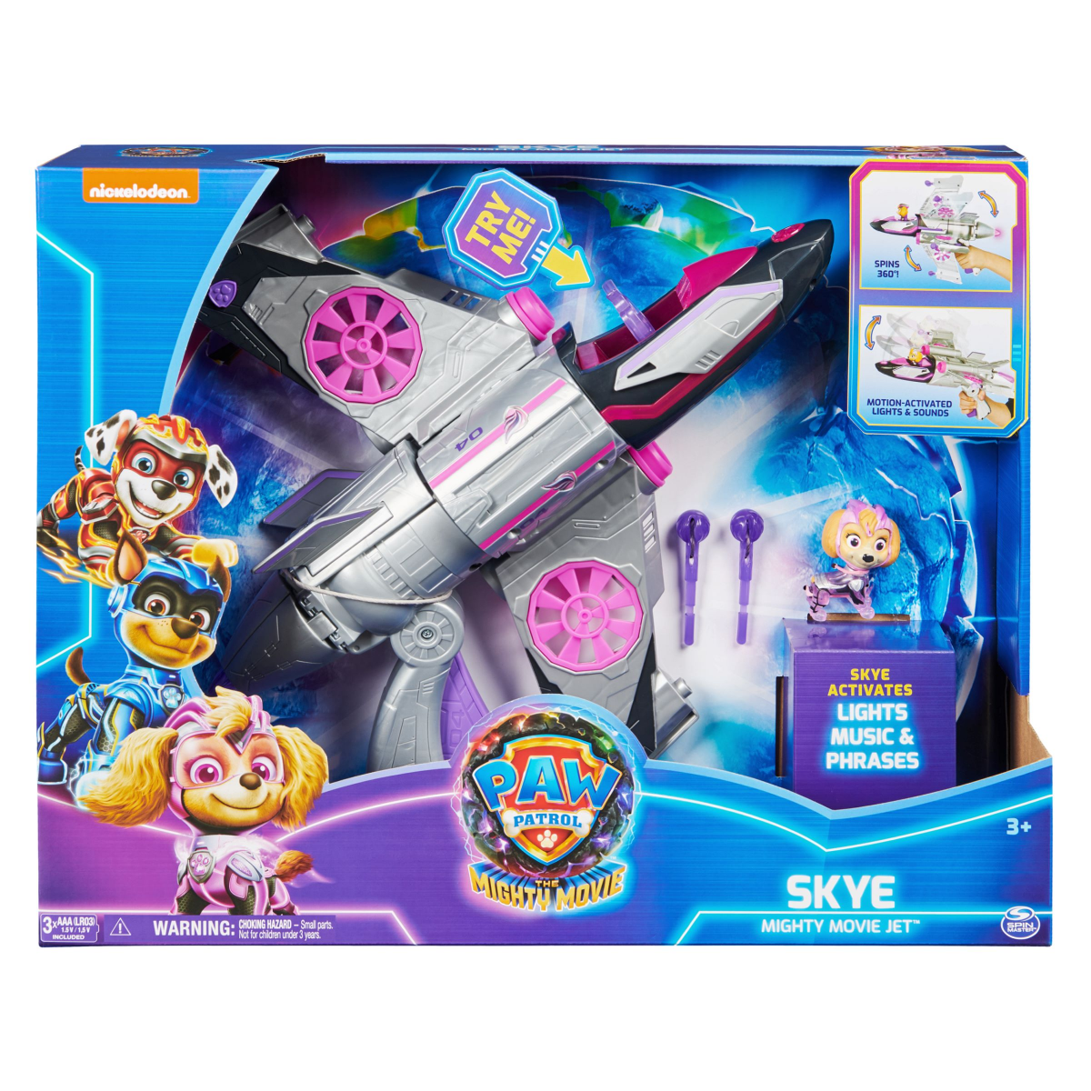 slide 1 of 9, PAW Patrol: The Mighty Movie, Transforming Rescue Jet with Skye Mighty Pups Action Figure, Lights and Sounds, Kids Toys for Boys & Girls 3+, 1 ct