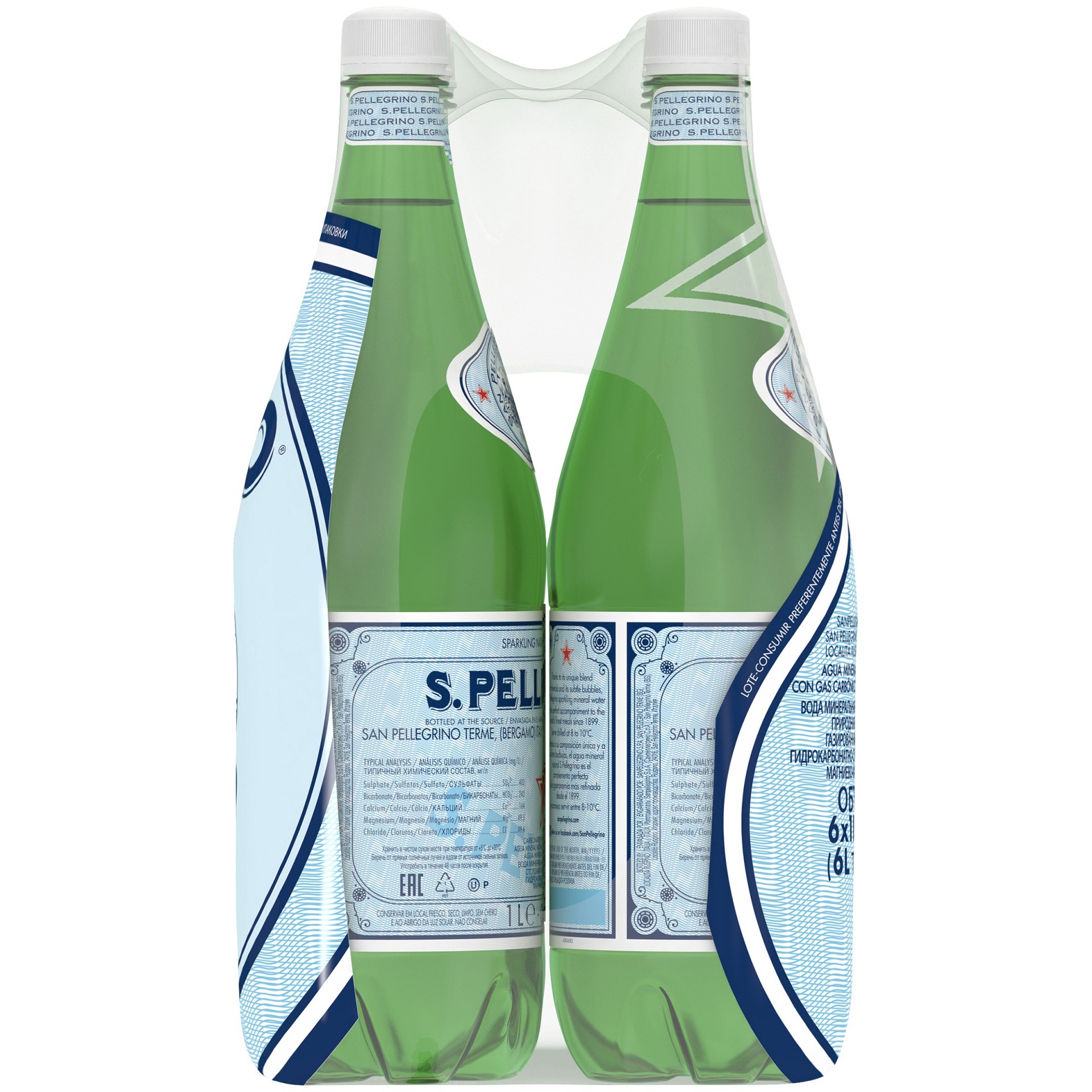 slide 7 of 8, S.Pellegrino Sparkling Natural Mineral Water, 6 Pack of 33.8 Fl Oz (1 L) Plastic Bottles, 33.8 fl oz