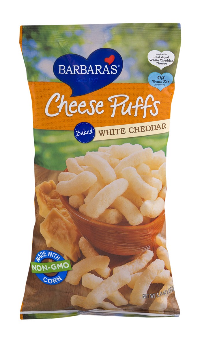 slide 1 of 6, Barbara's White Cheddar Baked Cheese Puffs, 5.5 oz