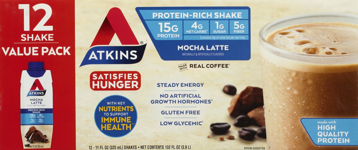 slide 5 of 9, Atkins Mocha Latte Shake, 12 ct