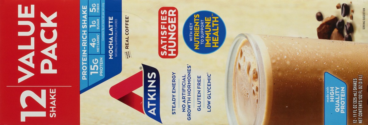 slide 8 of 9, Atkins Mocha Latte Shake, 12 ct