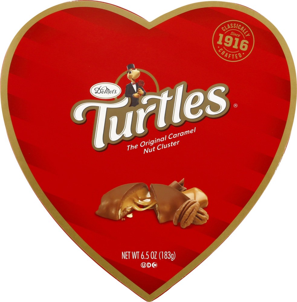 slide 1 of 7, DeMet's Demets Valentine Turtles Milk Choc Heart, 6.5 oz