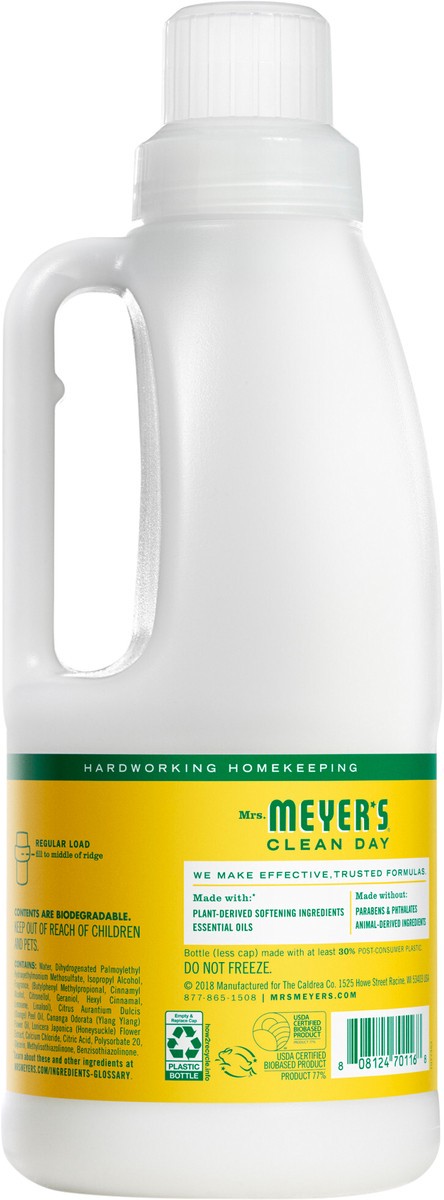 slide 3 of 3, Mrs. Meyer's Clean Day Liquid Fabric Softener, Honeysuckle Scent, 32Ounce Bottle, 32 fl oz