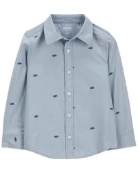 Oshkosh Toddler Dinosaur Print Long-Sleeve Button-Down Shirt - Blue Blue 5T