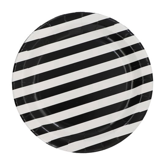 slide 1 of 2, 9" Black & White Stripes Dinner Plates, 10ct. By Celebrate It, 10 ct