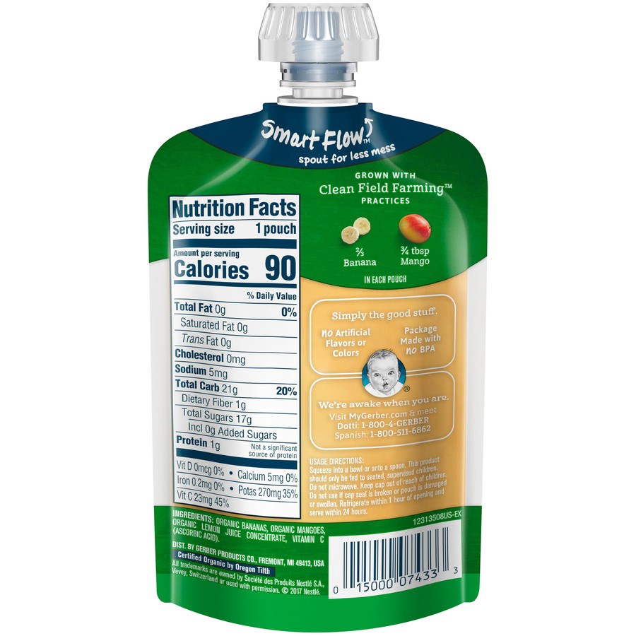 slide 3 of 5, Gerber Organic Stage 2 Baby Food, Banana Mango Puree, 3.5 oz Pouch, 3.5 oz