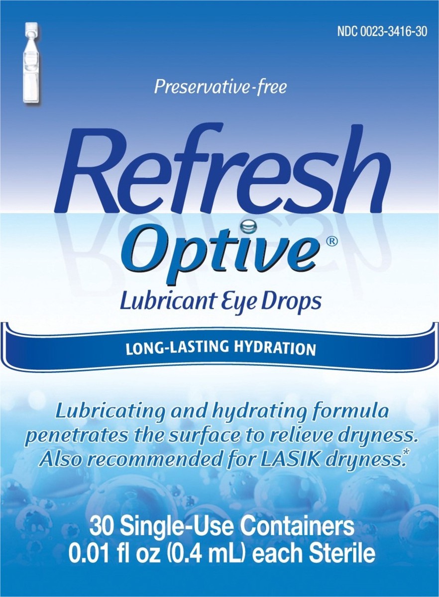 slide 3 of 5, Refresh Optive Lubricant Eye Drops Preservative-Free Tears, 0.01 fl oz (0.4 mL), 30 Single-Use Containers, 0.40 mL