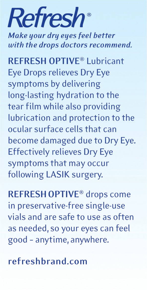 slide 5 of 5, Refresh Optive Lubricant Eye Drops Preservative-Free Tears, 0.01 fl oz (0.4 mL), 30 Single-Use Containers, 0.40 mL