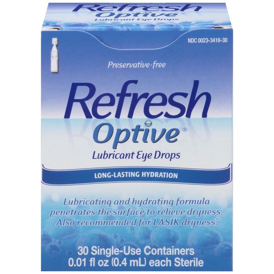 slide 1 of 5, Refresh Optive Lubricant Eye Drops Preservative-Free Tears, 0.01 fl oz (0.4 mL), 30 Single-Use Containers, 0.40 mL