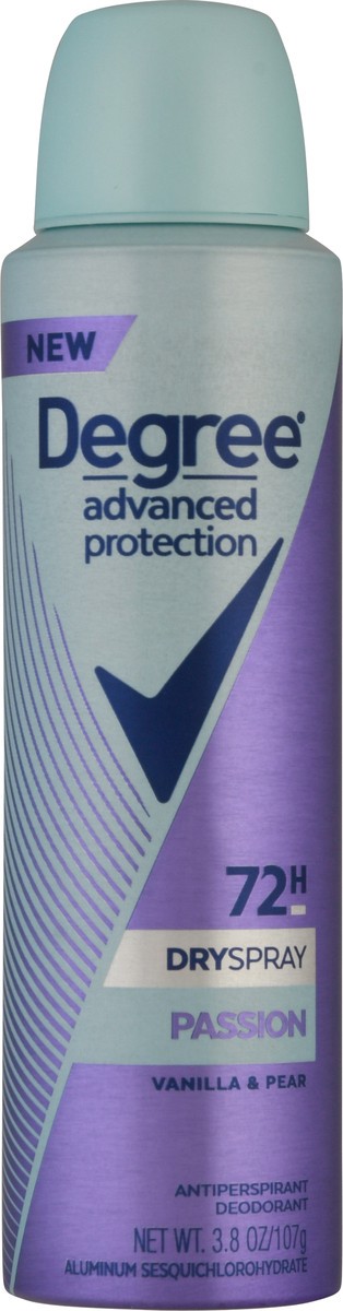 slide 9 of 11, Degree Advanced Protection Dryspray 72H Passion Vanilla & Pear Antiperspirant Deodorant 3.8 oz Aerosol, 3.8 fl oz