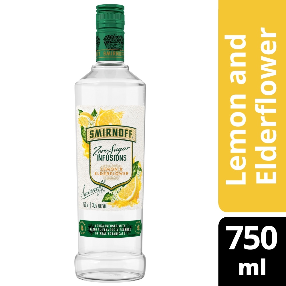 slide 1 of 1, Smirnoff Zero Sugar Infusions Lemon & Elderberry Vodka, 750 ml