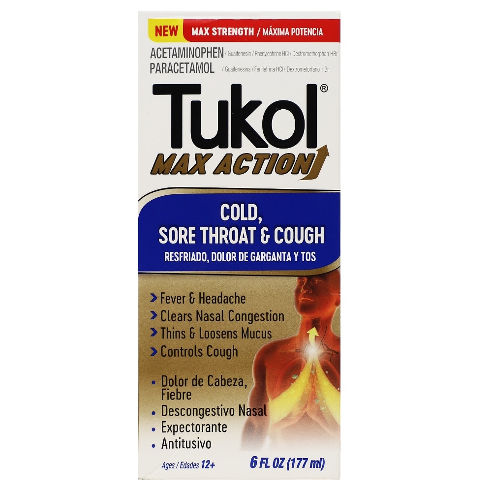 slide 1 of 1, Tukol Max Strength Cold Sore Throat & Cough Medicine, 6 fl oz