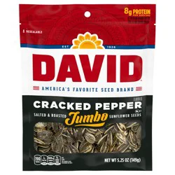 DAVID Roasted and Salted Jumbo Sunflower Seeds, Cracked Pepper Flavor, 5.25oz.