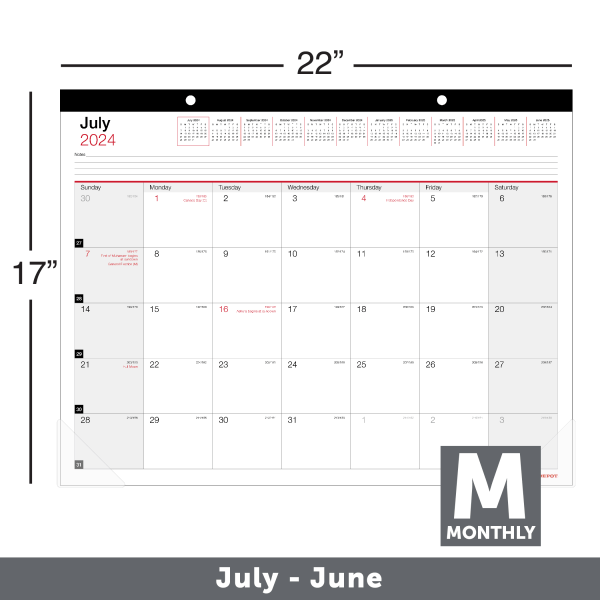 slide 2 of 2, Office Depot 2024-2025 Office Depot Brand Monthly Academic Desk Calendar, 22"" X 17"", 30% Recycled, July 2024 To June 2025, 1 ct