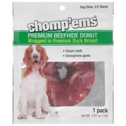 Chomp'ems Premium Beefhide Donut Dog Chew 3.5 Inch 1 ea