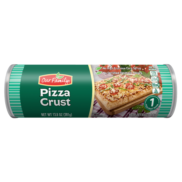 slide 1 of 1, Our Family Dgh Refrig Pizza Crust, 13.8 oz