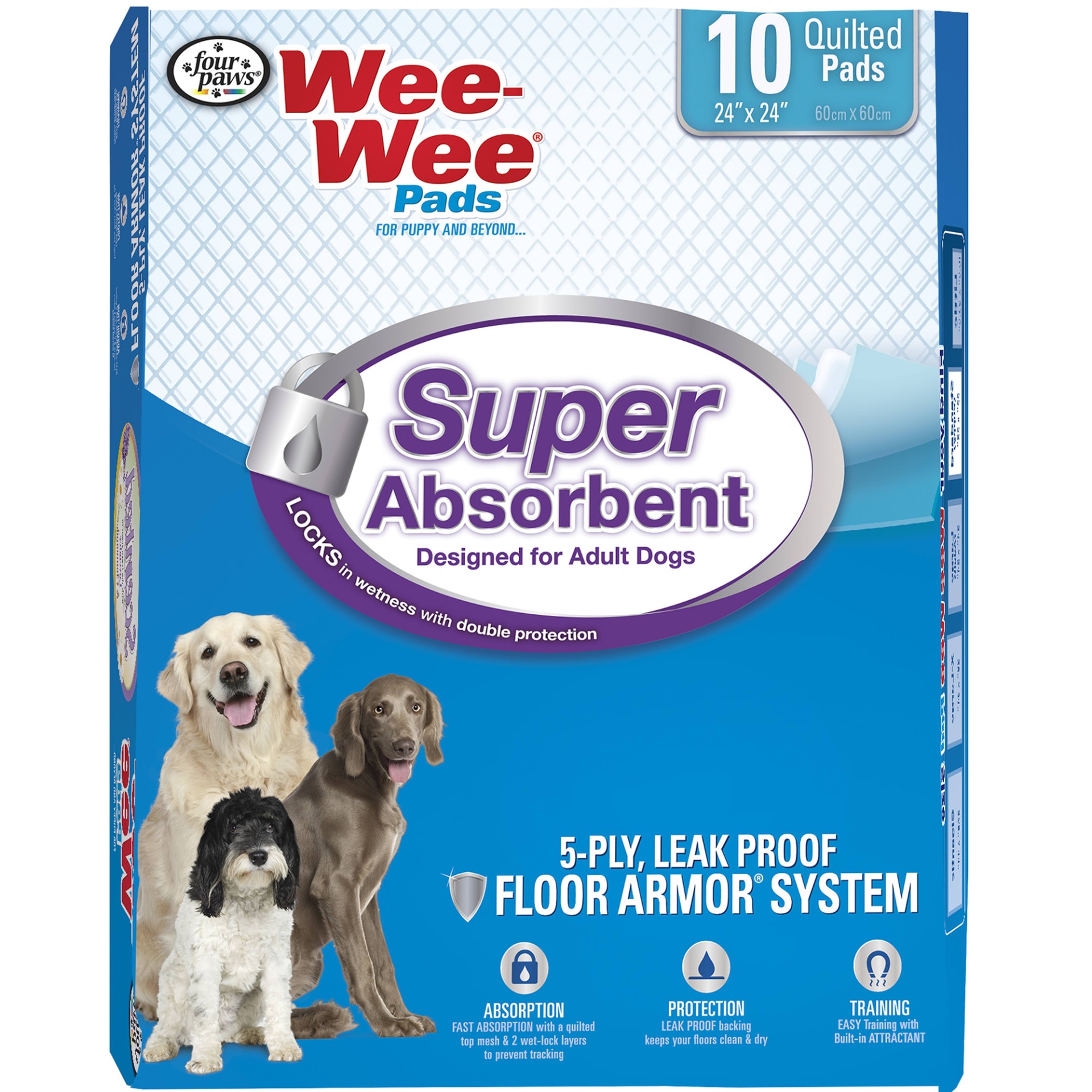 slide 1 of 1, Four Paws Wee-Wee Super Absorbent Potty Pads, 10 ct