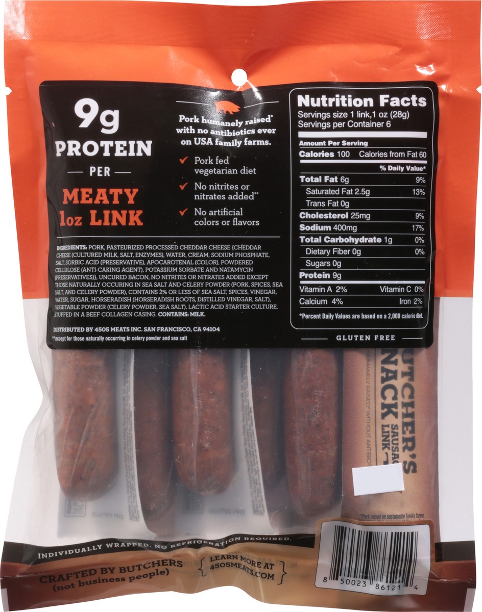 slide 5 of 13, 4505 Meats Butcher's Snack Cheddar & Uncured Bacon Sausage Links 6 - 1 oz Links, 6 ct