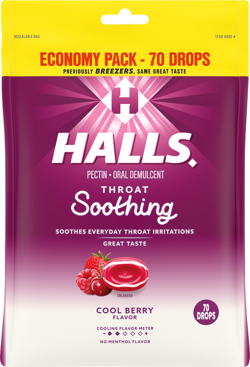 slide 7 of 9, Halls Throat Soothing Cool Berry Flavor Drops Economy Pack 70 ea, 70 ct
