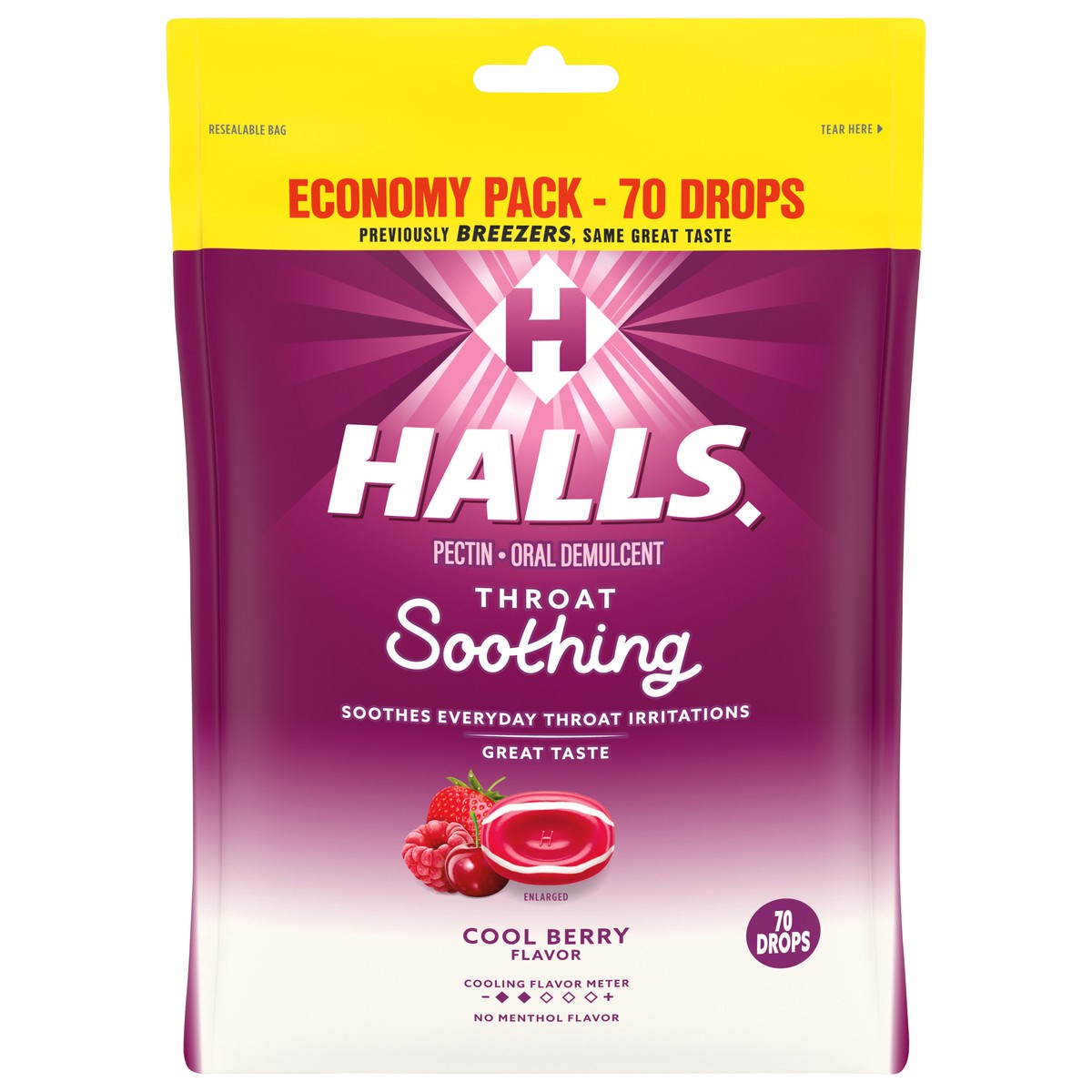 slide 1 of 9, Halls Throat Soothing Cool Berry Flavor Drops Economy Pack 70 ea, 70 ct