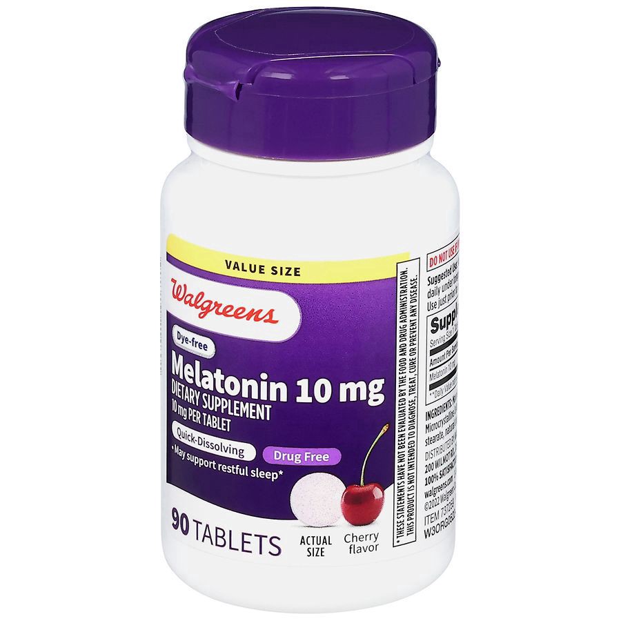 slide 4 of 5, Walgreens Dye-Free Melatonin 10 mg Cherry, 90 ct