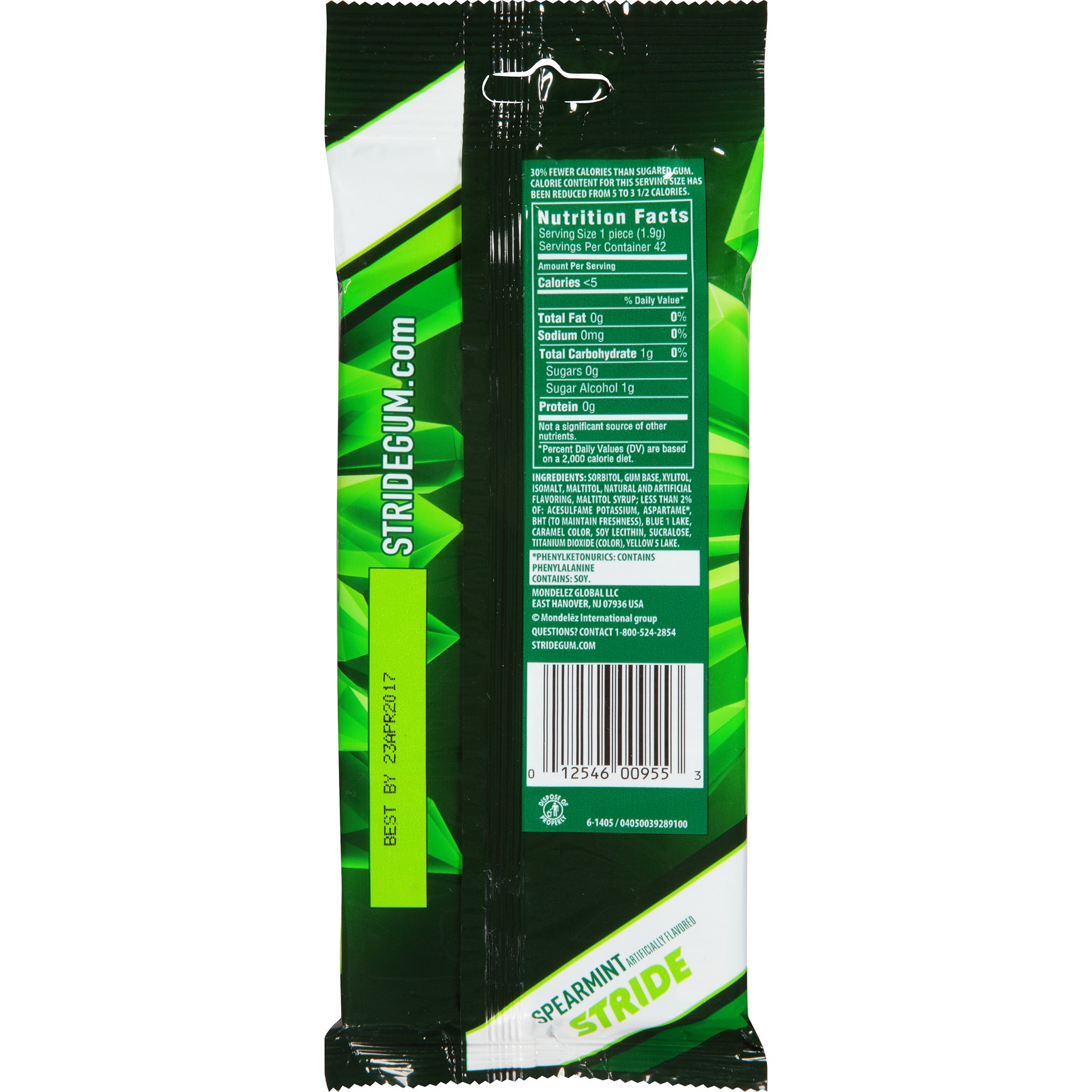 slide 2 of 5, Stride Spearmint Sugar Free Gum, 3 pack, 0.22 lb