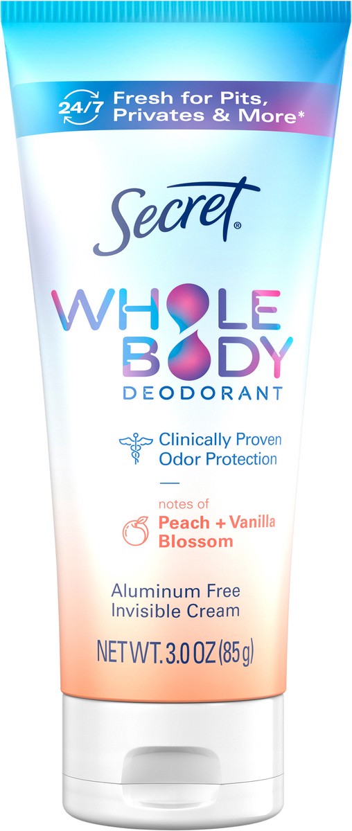 slide 4 of 8, Secret Whole Body Aluminum Free Deodorant Invisible Cream Peach & Vanilla 3.0oz, 3 oz