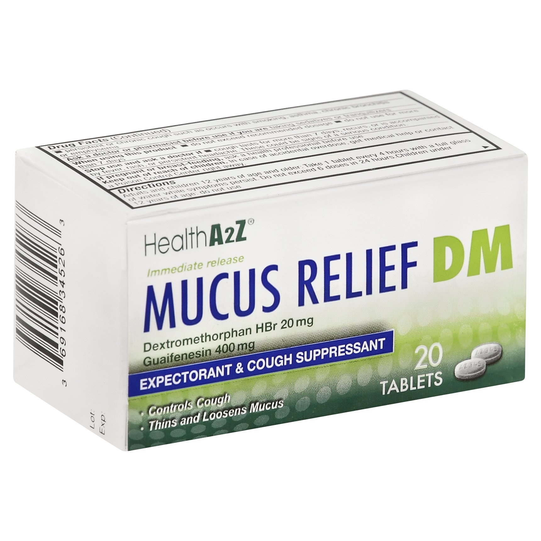 slide 1 of 1, Health A2Z Mucus Relief DM Tablets, 20 ct