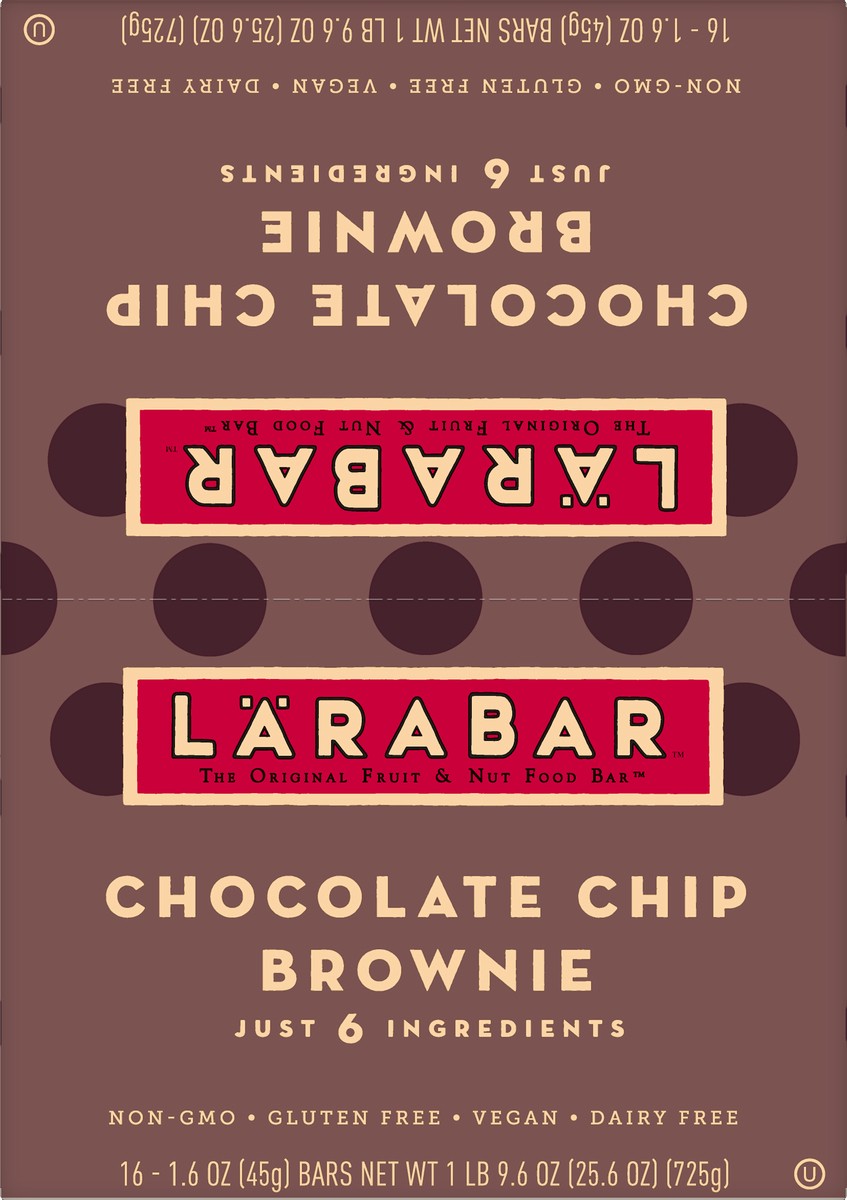 slide 5 of 9, LÄRABAR Chocolate Chip Brownie, Gluten Free Vegan Fruit & Nut Bar, 16 Ct, 16 ct; 1.6 oz