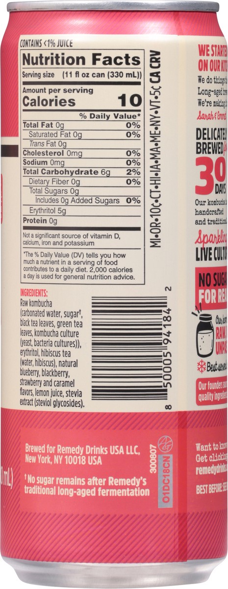 slide 2 of 12, Remedy Organic No Sugar Mixed Berry Kombucha 11 fl oz, 11 fl oz