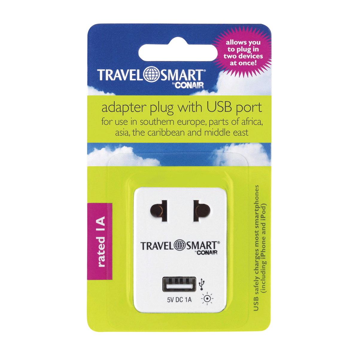 slide 1 of 9, Travel Smart Adapter Plug with USB EU, 1 ct