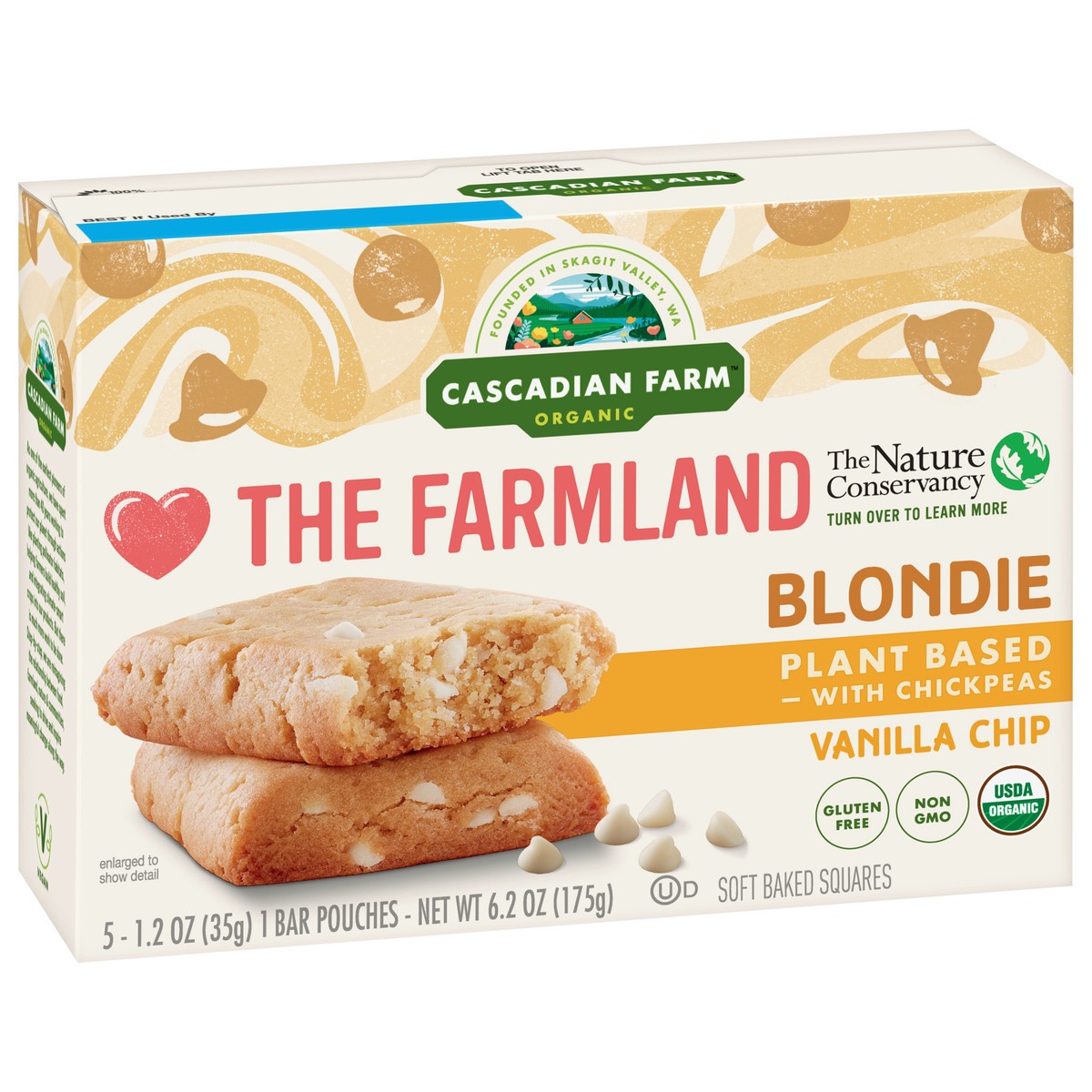 slide 3 of 9, Cascadian Farm Organic Soft Baked Squares, Vanilla Chip Blondie Snack Bar, 5 ct, 5 ct