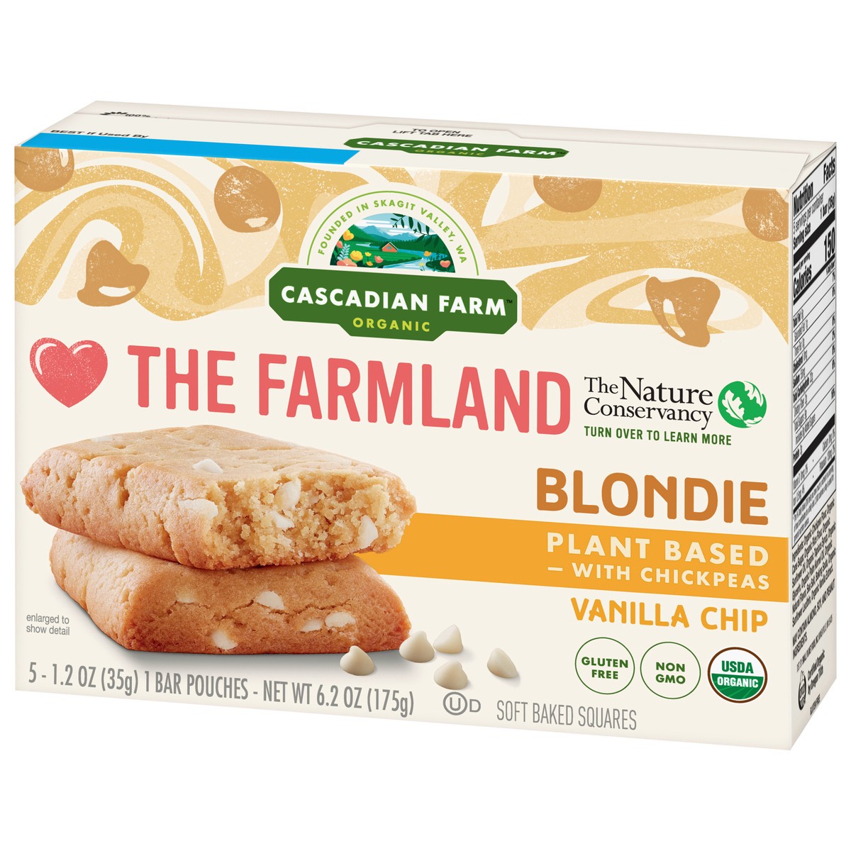 slide 4 of 9, Cascadian Farm Organic Soft Baked Squares, Vanilla Chip Blondie Snack Bar, 5 ct, 5 ct