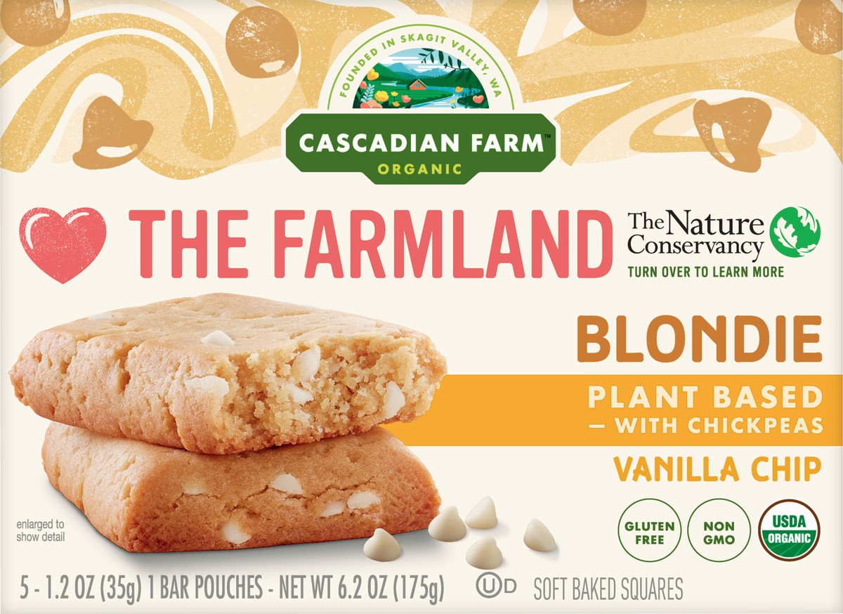 slide 7 of 9, Cascadian Farm Organic Soft Baked Squares, Vanilla Chip Blondie Snack Bar, 5 ct, 5 ct