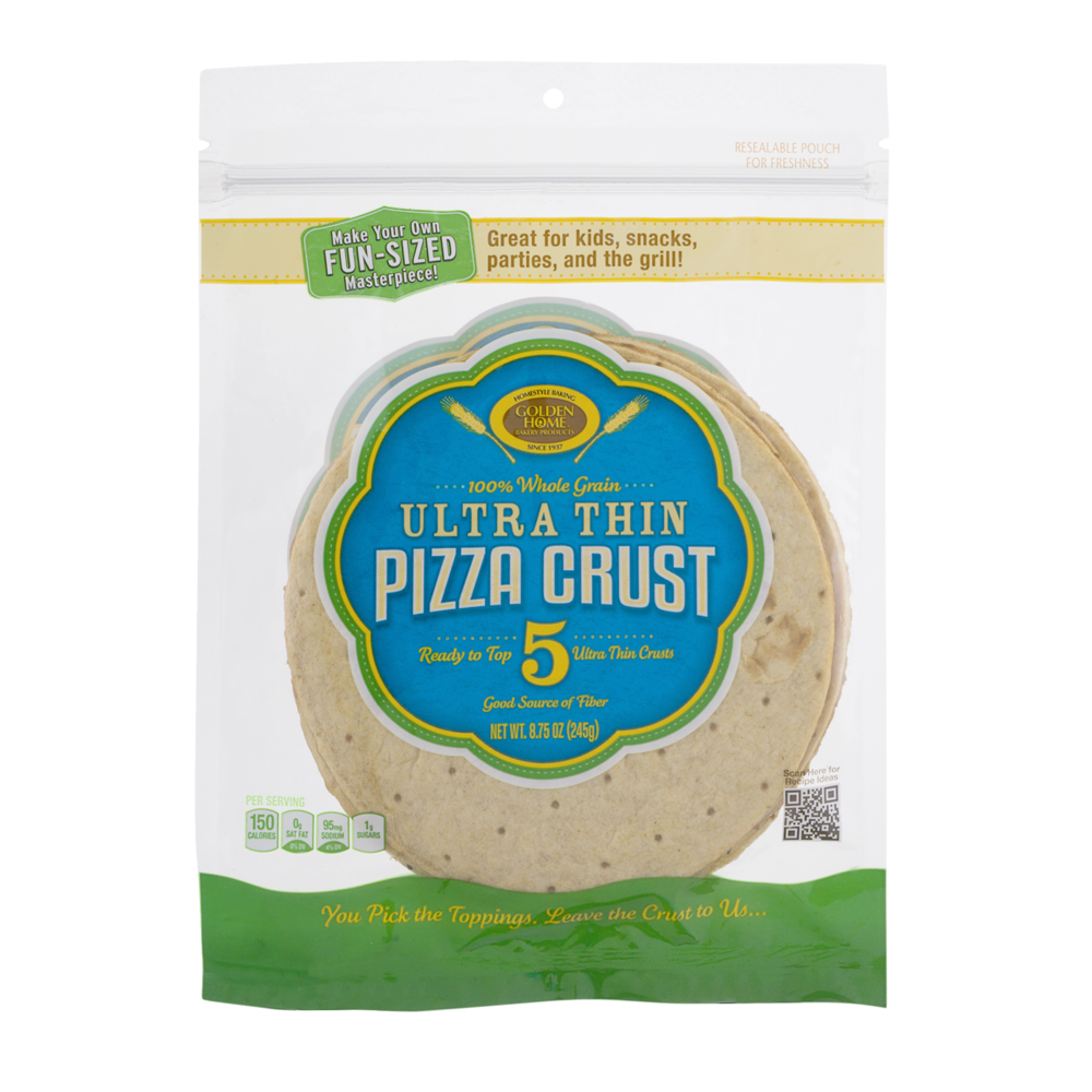 slide 1 of 1, Golden Home Ultra Thin Pizza Crust 100% Whole Grain - 5 Ct, 8.75 oz