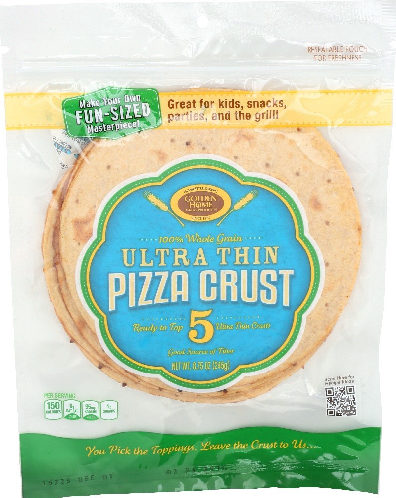 slide 1 of 1, Golden Home Ultra Thin Pizza Crust 100% Whole Grain - 5 Ct, 8.75 oz