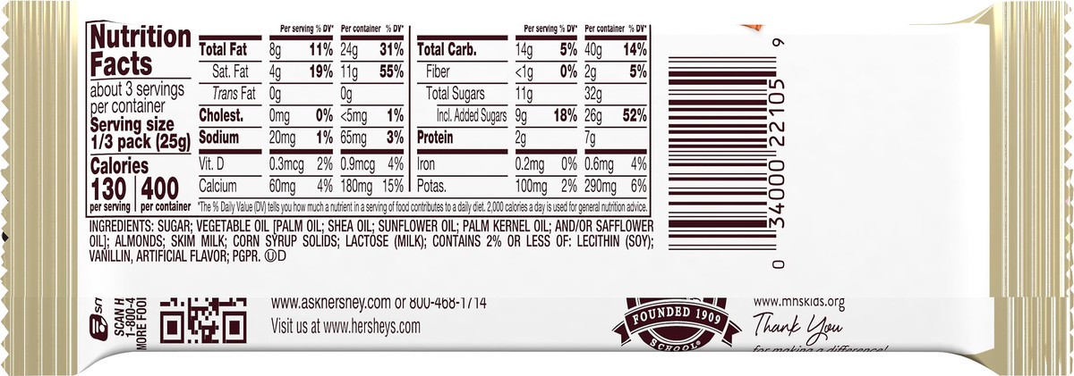 slide 5 of 5, Hershey's White Creme with Whole Almonds King Size Candy Bar, 2.6 oz, 2.6 oz