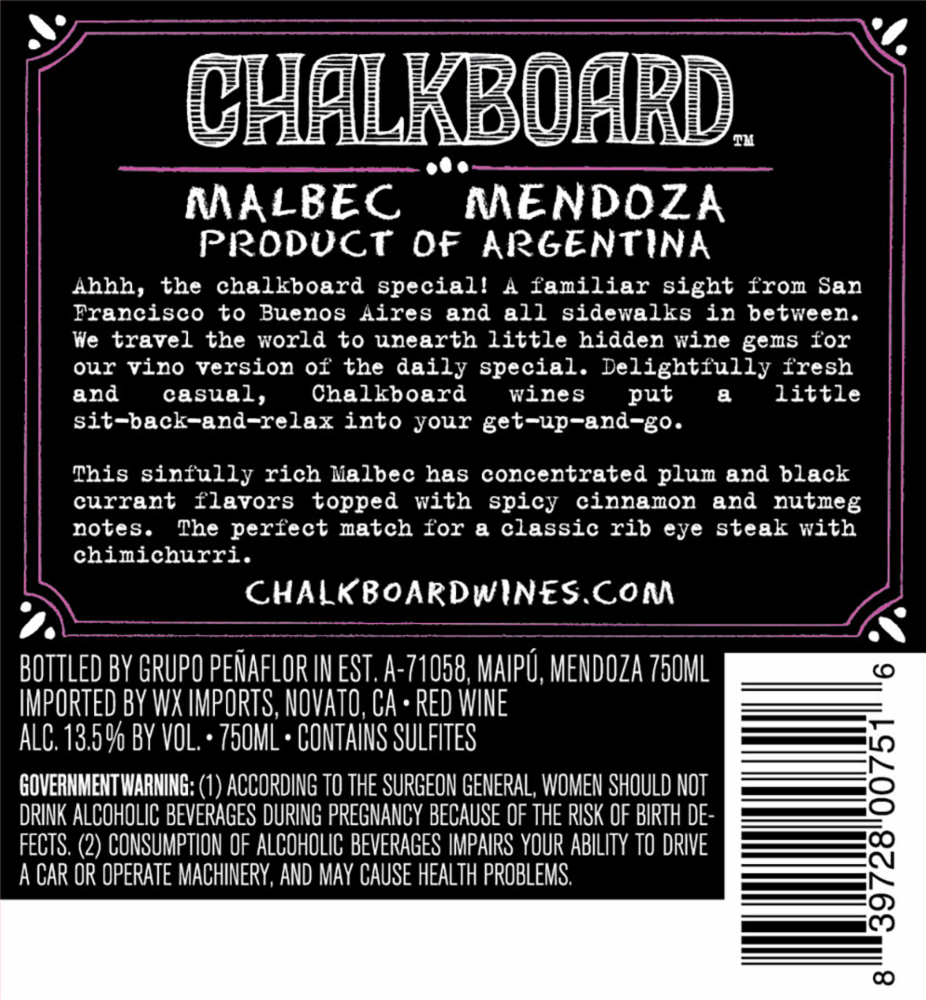 slide 3 of 6, Chalkboard Malbec, 750 ml