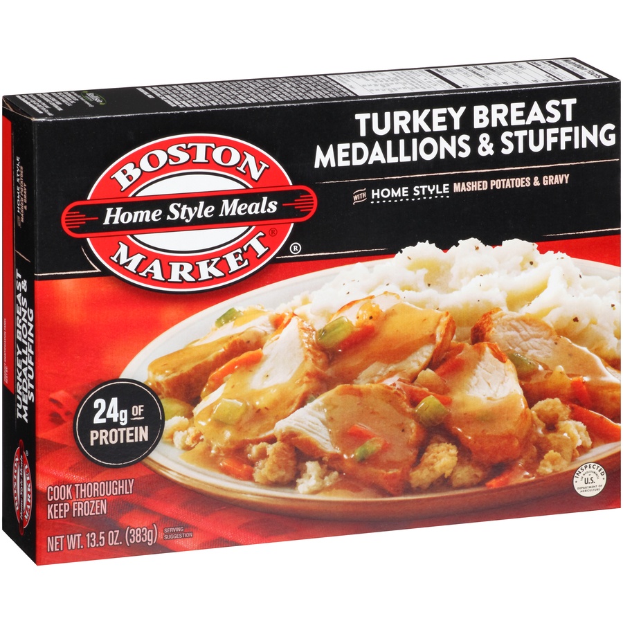 slide 2 of 8, Boston Market Home Style Meals Turkey Breast Medallions & Stuffing, 13.5 oz