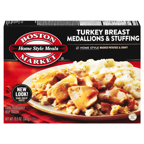 slide 1 of 8, Boston Market Home Style Meals Turkey Breast Medallions & Stuffing, 13.5 oz