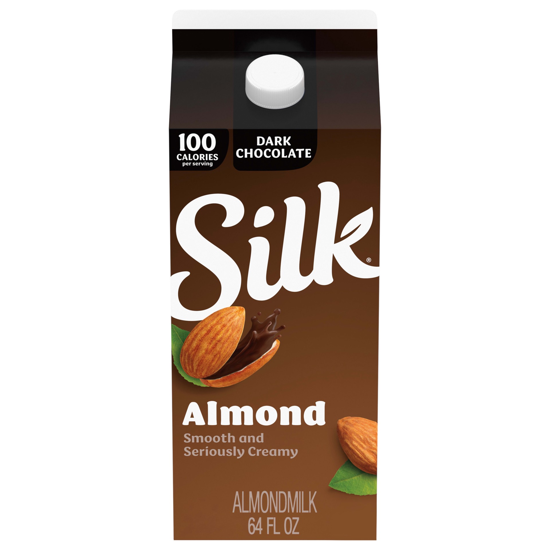 slide 1 of 37, Silk Almond Milk, Dark Chocolate, Dairy Free, Gluten Free, Seriously Creamy Vegan Milk with 25% Less Sugar than Dairy Chocolate Milk, 64 FL OZ Half Gallon, 64 fl oz