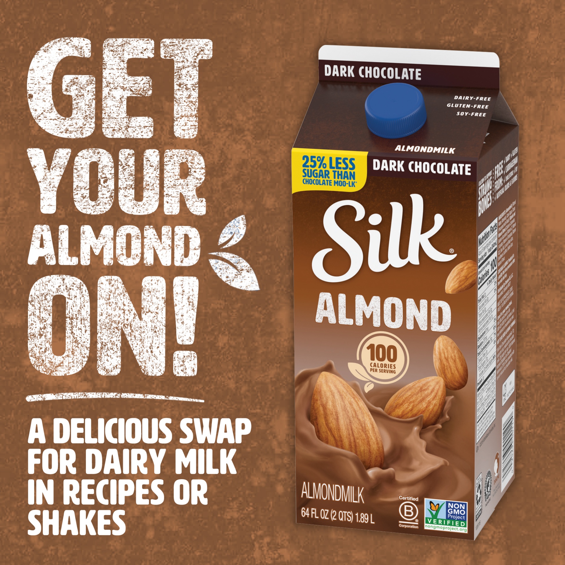 Silk Dark Chocolate Almond Milk, Half Gallon 64 oz | Shipt