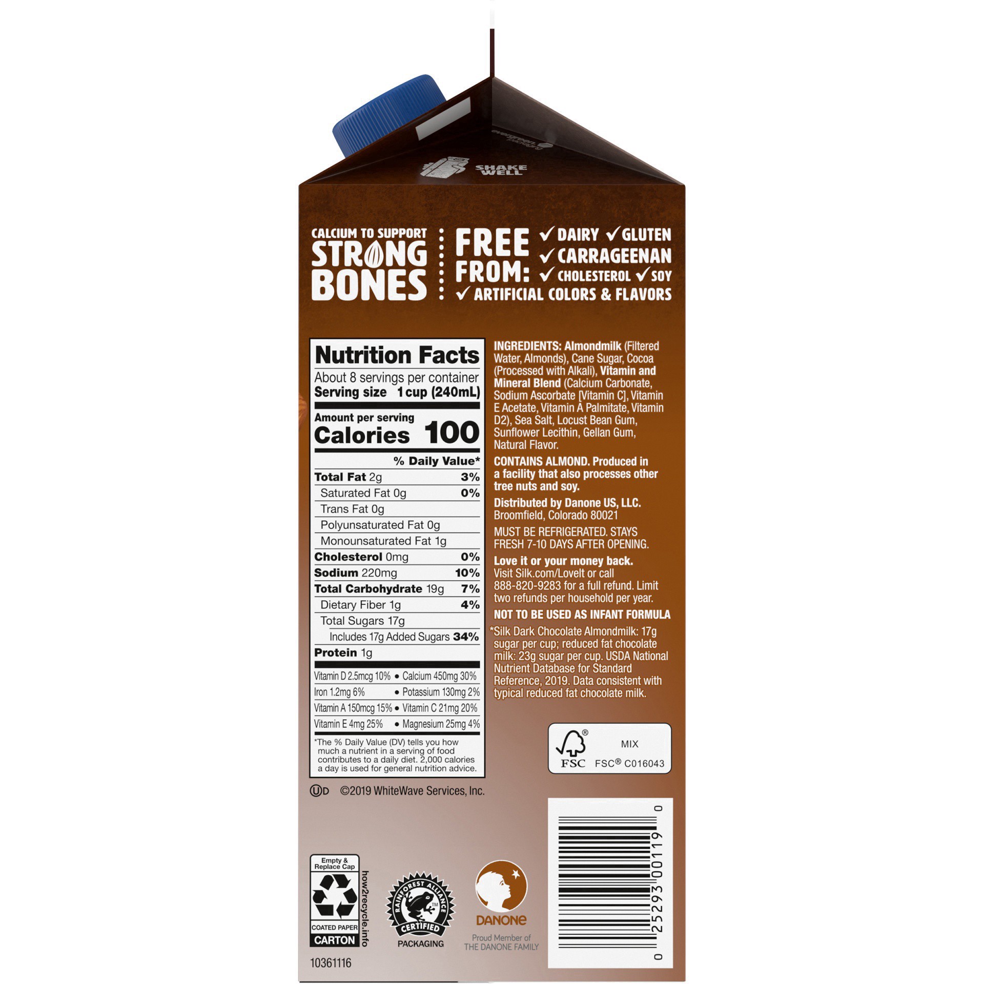 slide 14 of 37, Silk Almond Milk, Dark Chocolate, Dairy Free, Gluten Free, Seriously Creamy Vegan Milk with 25% Less Sugar than Dairy Chocolate Milk, 64 FL OZ Half Gallon, 64 fl oz