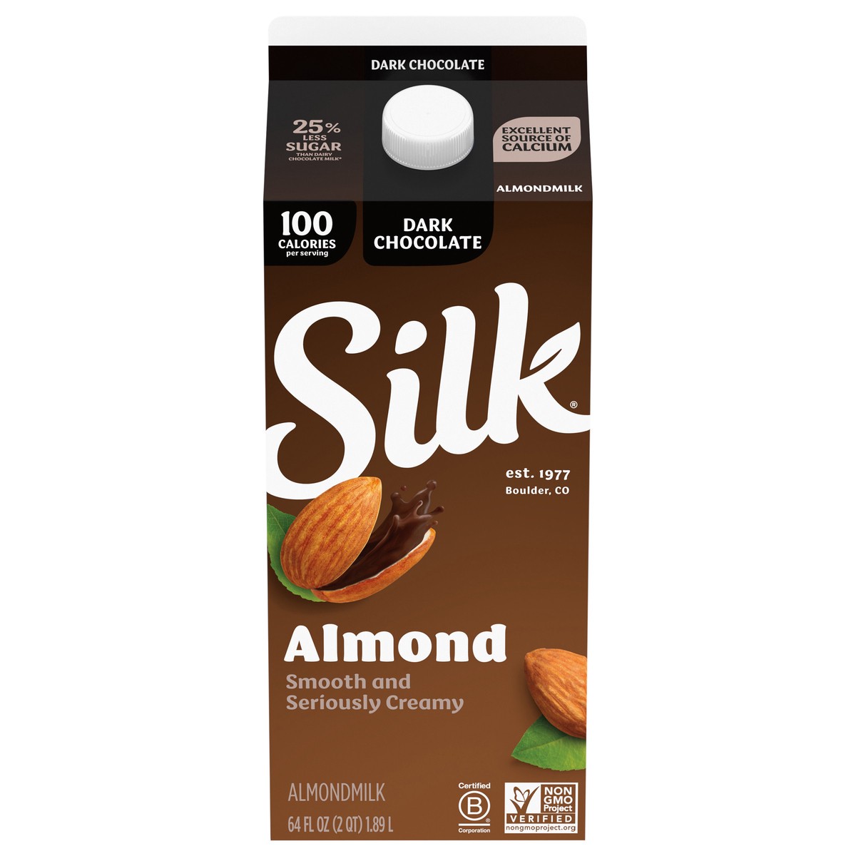 slide 1 of 37, Silk Almond Milk, Dark Chocolate, Dairy Free, Gluten Free, 64 FL OZ Half Gallon, 64 fl oz