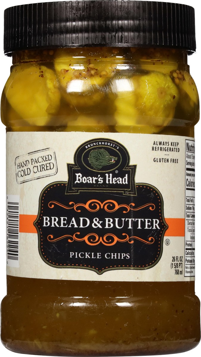 slide 1 of 7, Boar's Head Bread & Butter Pickle Chips, 26 fl oz