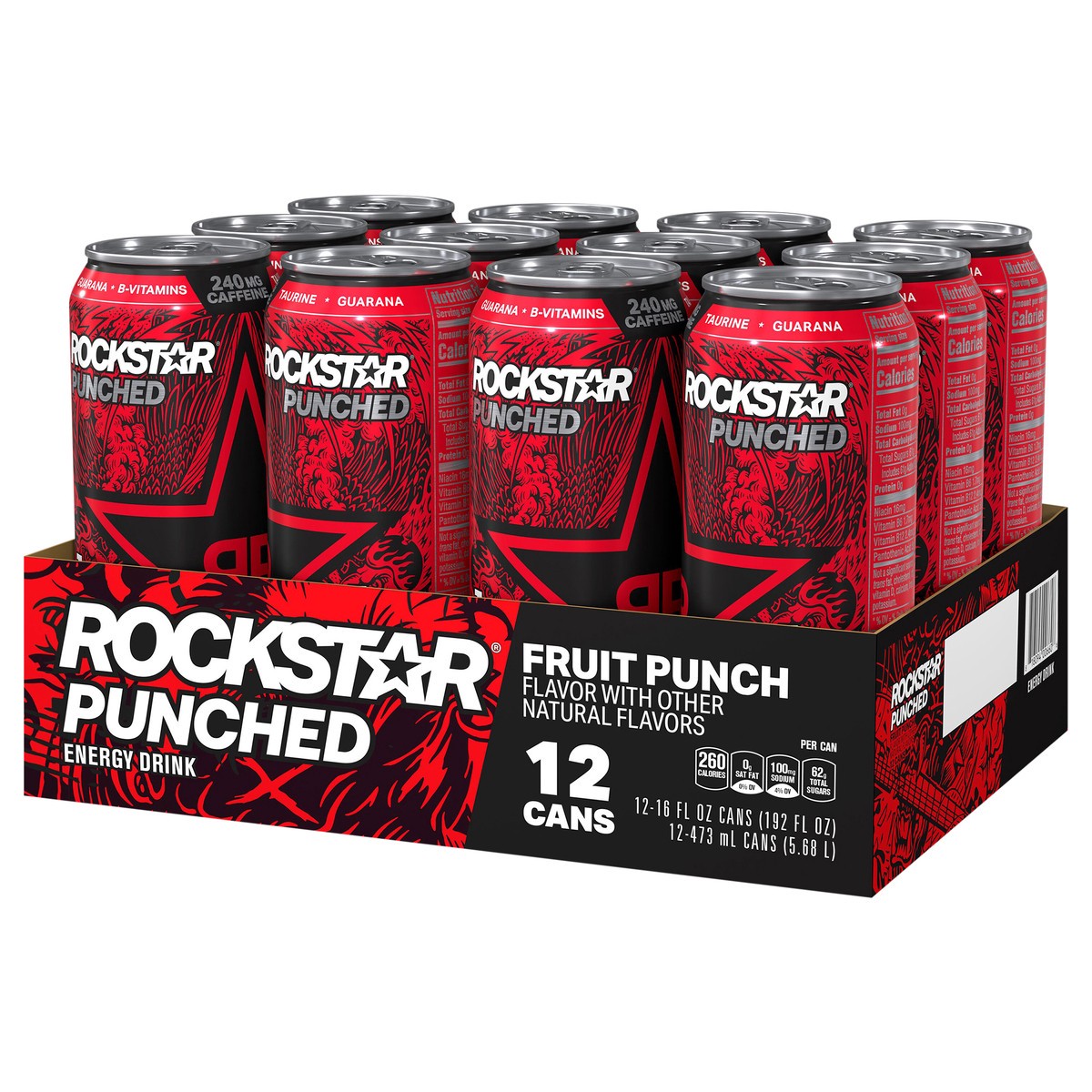 slide 5 of 6, Rockstar Punched Energy Drink Fruit Punch - 12 ct, 12 ct