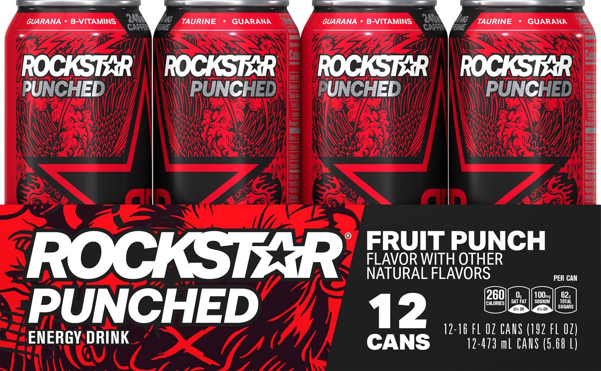 slide 3 of 6, Rockstar Punched Energy Drink Fruit Punch - 12 ct, 12 ct
