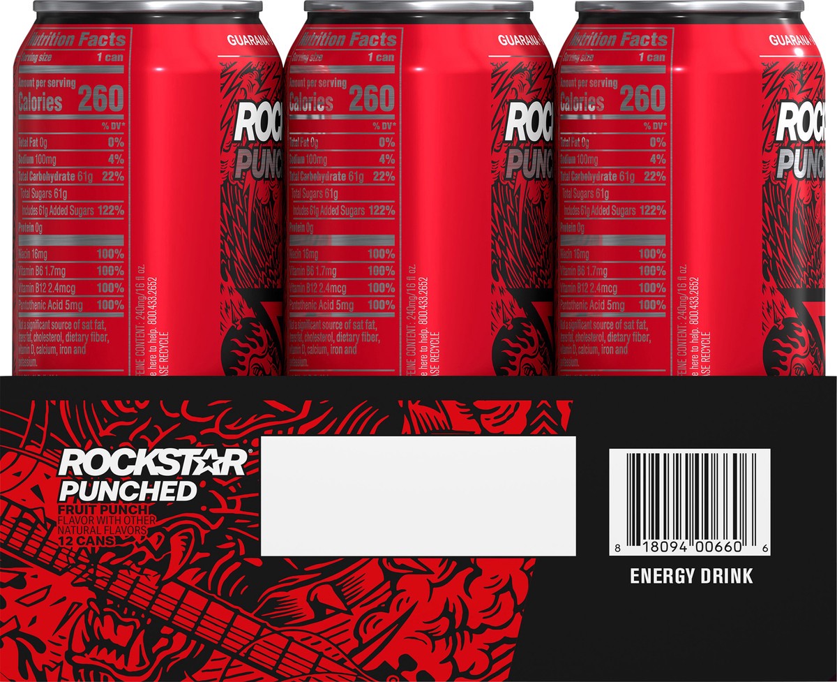 slide 4 of 6, Rockstar Punched Energy Drink Fruit Punch - 12 ct, 12 ct